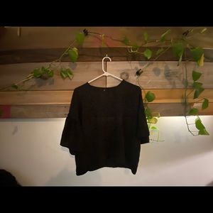 STRADIVARIUS Black Short, Frill Sleeved Blouse (M)